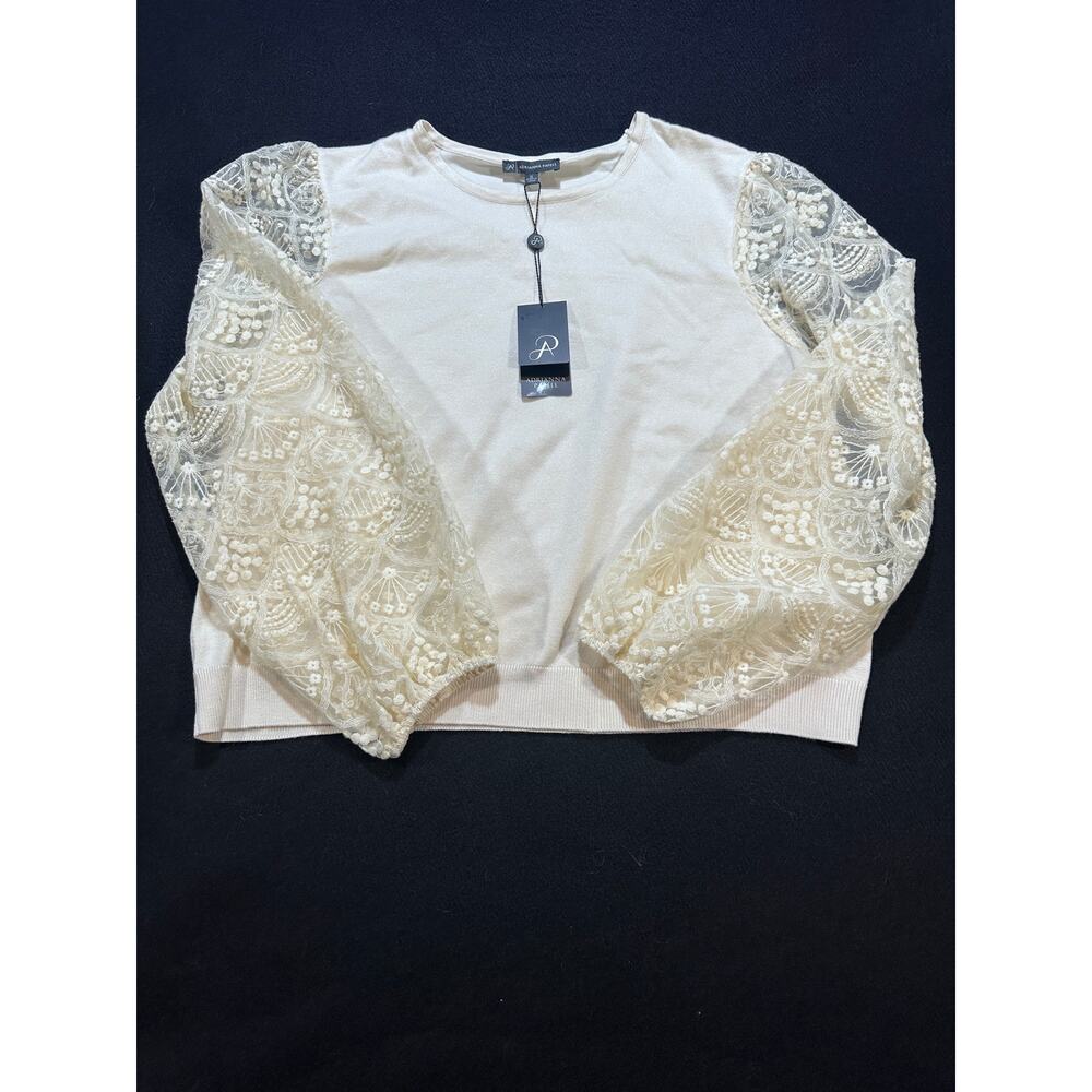 Adrianna Papell XL Ivory Lace Sleeve Sweater Romantic Cottagecore NWT - Picture 2 of 8
